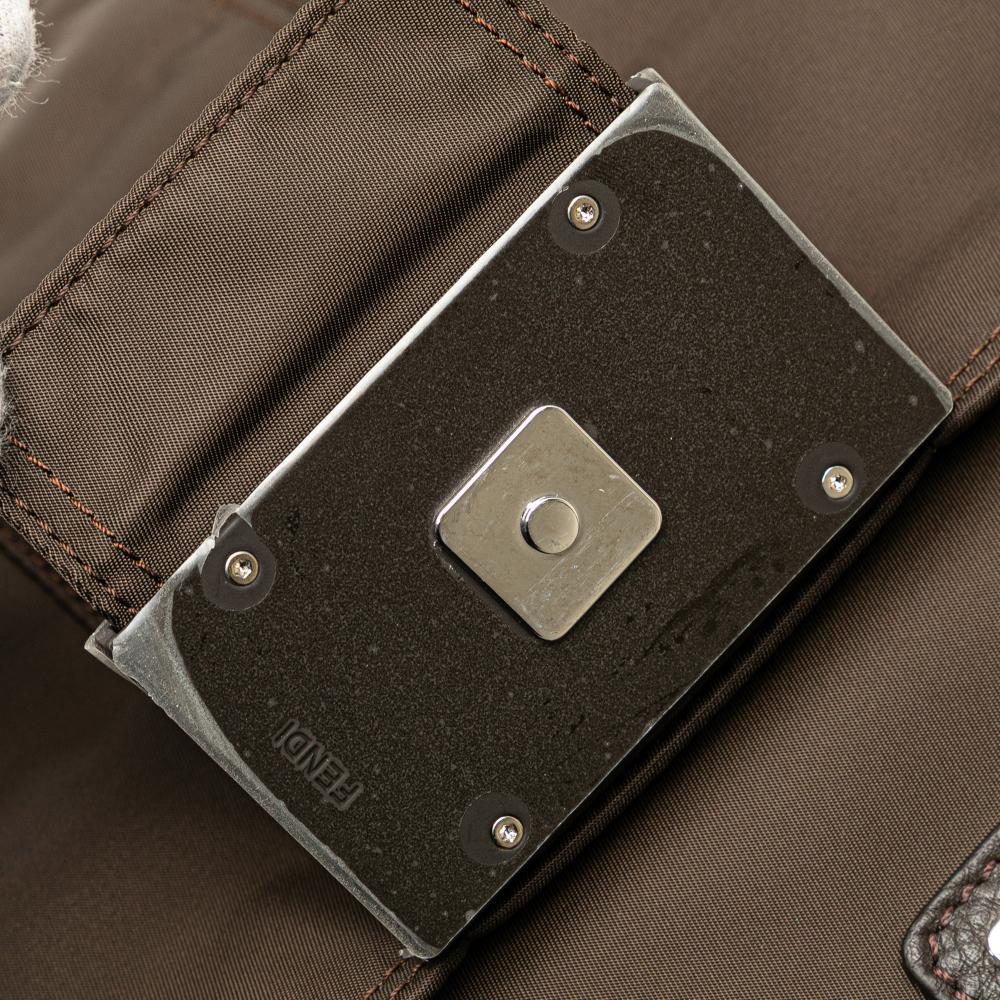 Fendi B Fendi Brown Dark Brown Nylon Fabric Large Econyl Baguette Satchel Italy