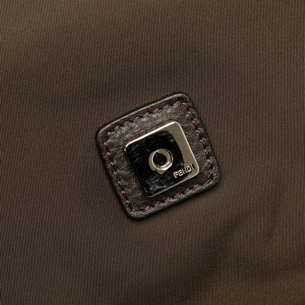 Fendi B Fendi Brown Dark Brown Nylon Fabric Large Econyl Baguette Satchel Italy