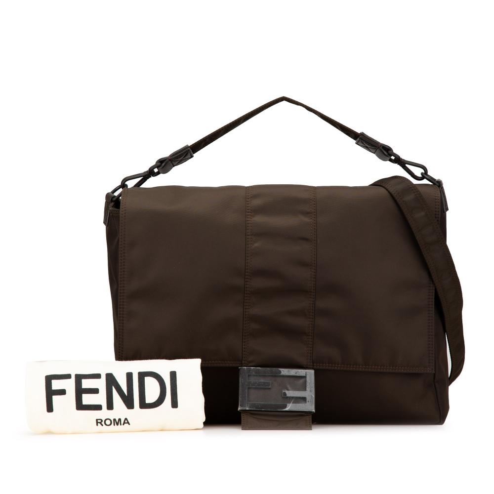 Fendi B Fendi Brown Dark Brown Nylon Fabric Large Econyl Baguette Satchel Italy