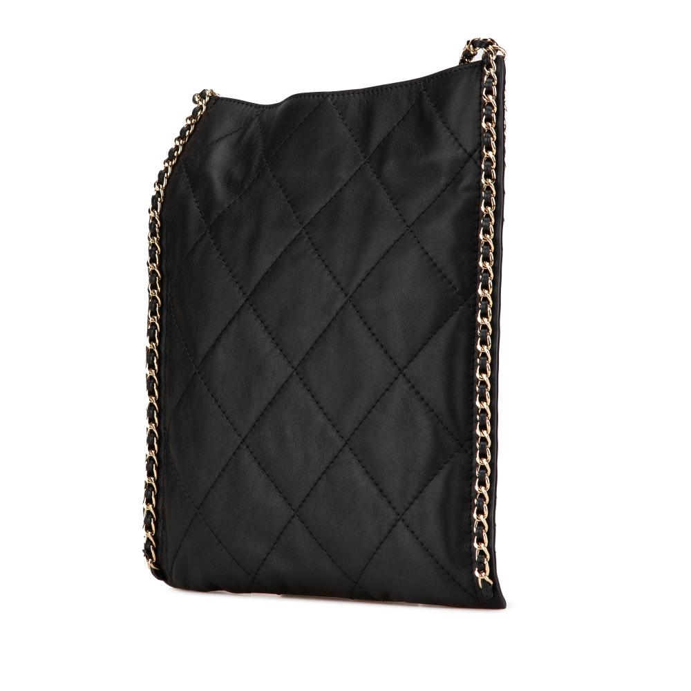Chanel B Chanel Black Calf Leather Quilted skin Chain Flat Shoulder Bag Italy
