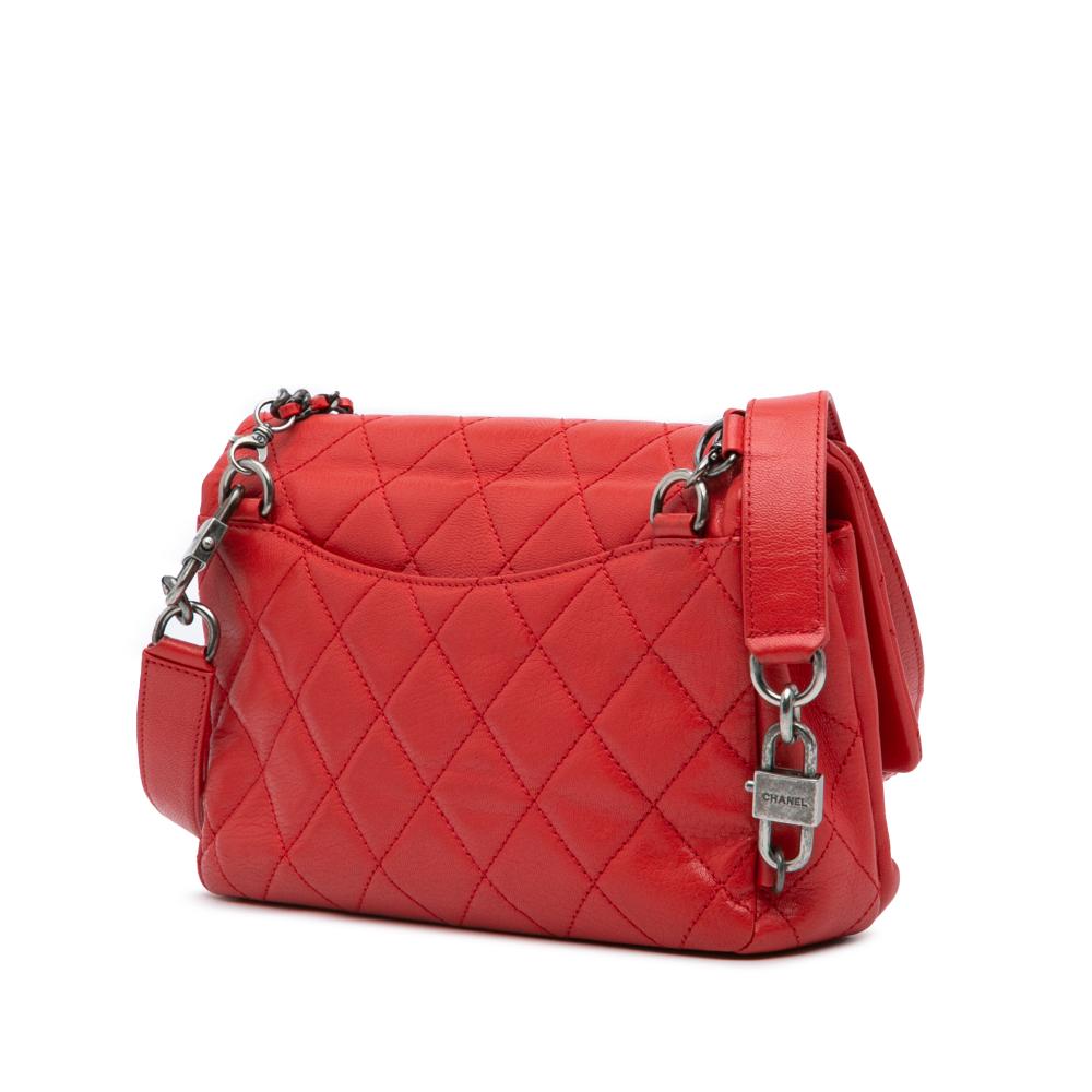 Chanel B Chanel Red Goatskin Leather Small Quilted Double Carry Waist Chain Flap Italy