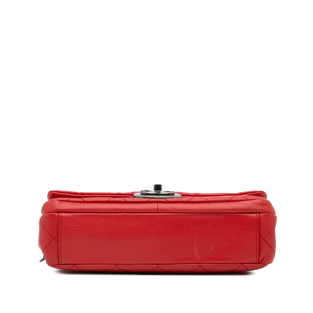 Chanel B Chanel Red Goatskin Leather Small Quilted Double Carry Waist Chain Flap Italy