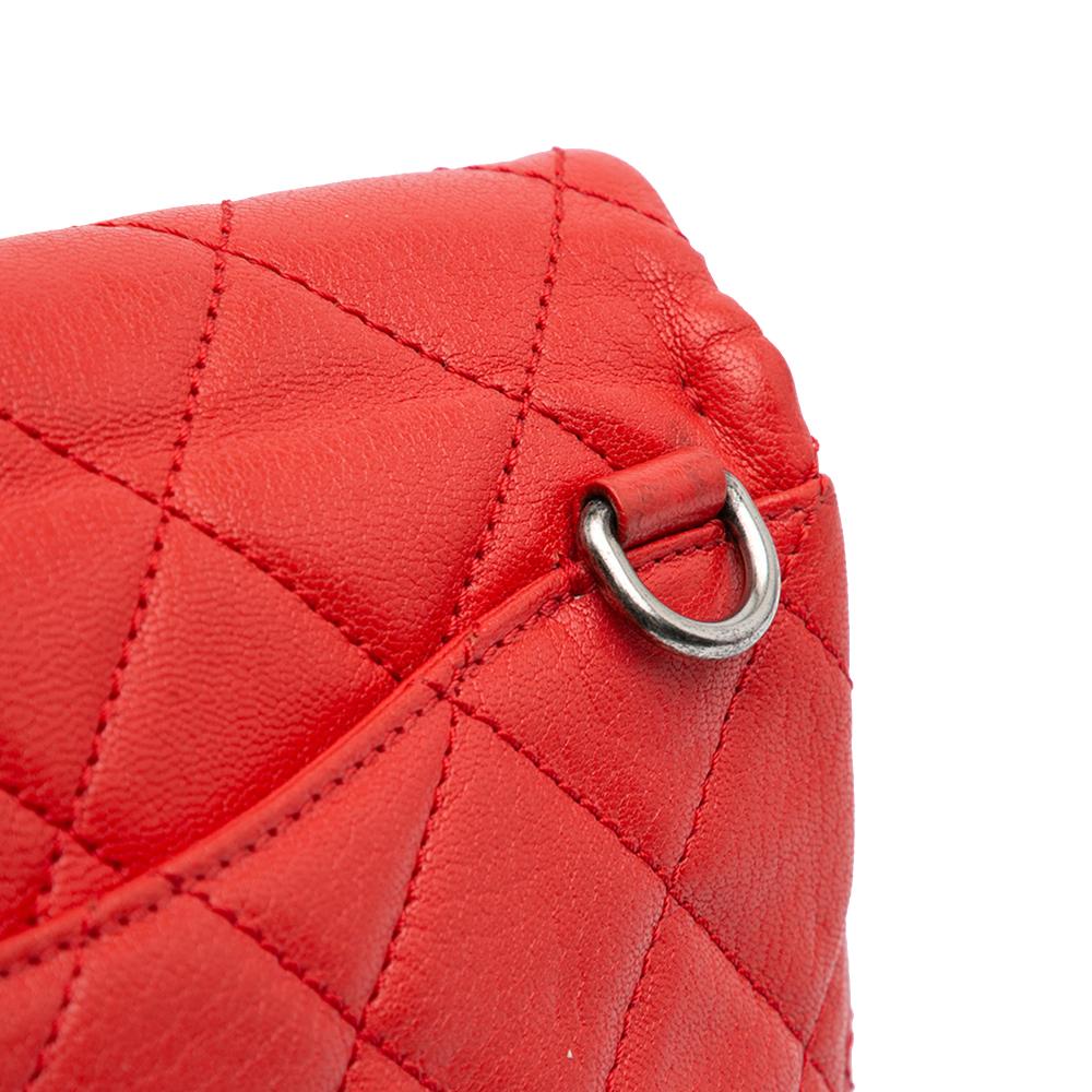 Chanel B Chanel Red Goatskin Leather Small Quilted Double Carry Waist Chain Flap Italy