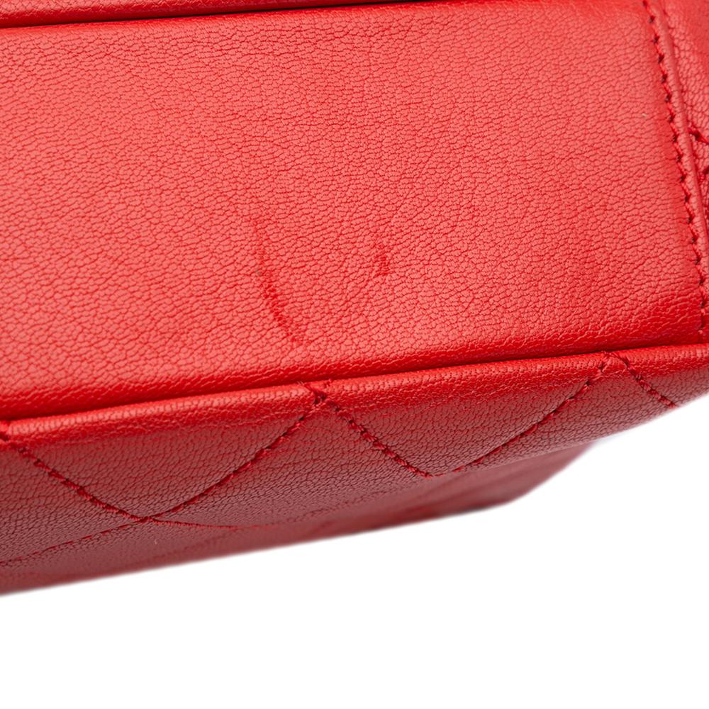 Chanel B Chanel Red Goatskin Leather Small Quilted Double Carry Waist Chain Flap Italy
