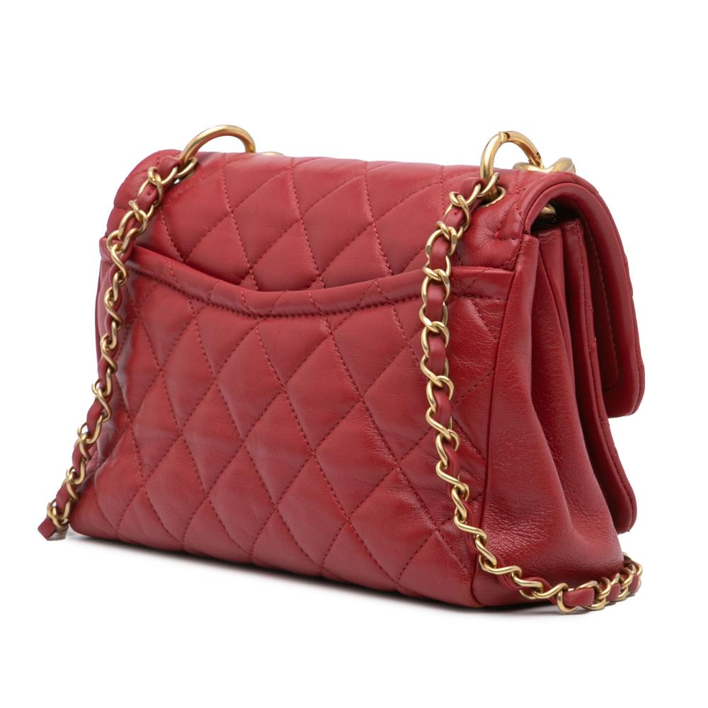 Chanel B Chanel Red Lambskin Leather Leather Small Quilted Lambskin Chain Link Flap Italy