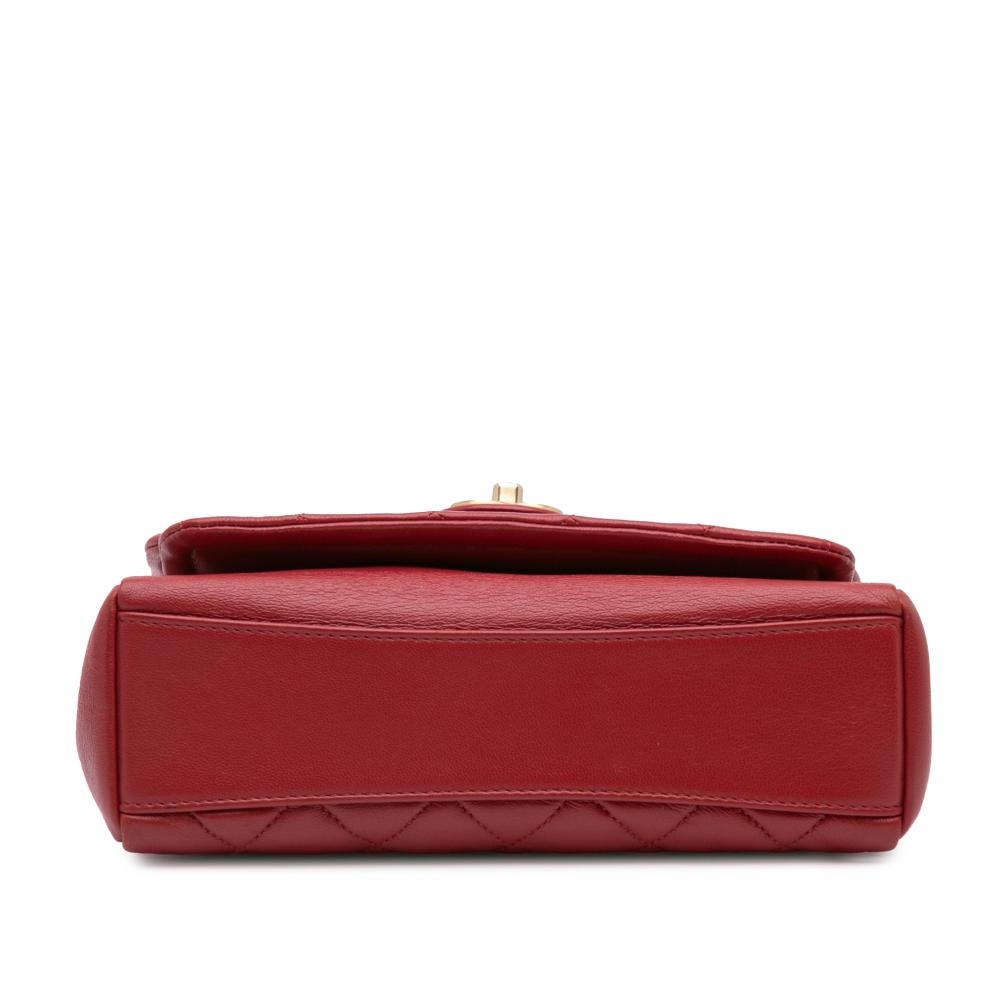 Chanel B Chanel Red Lambskin Leather Leather Small Quilted Lambskin Chain Link Flap Italy