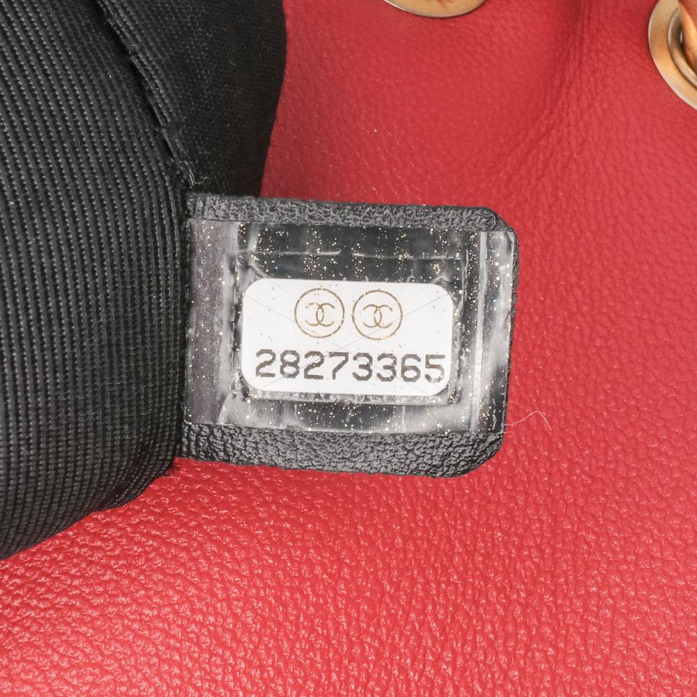 Chanel B Chanel Red Lambskin Leather Leather Small Quilted Lambskin Chain Link Flap Italy