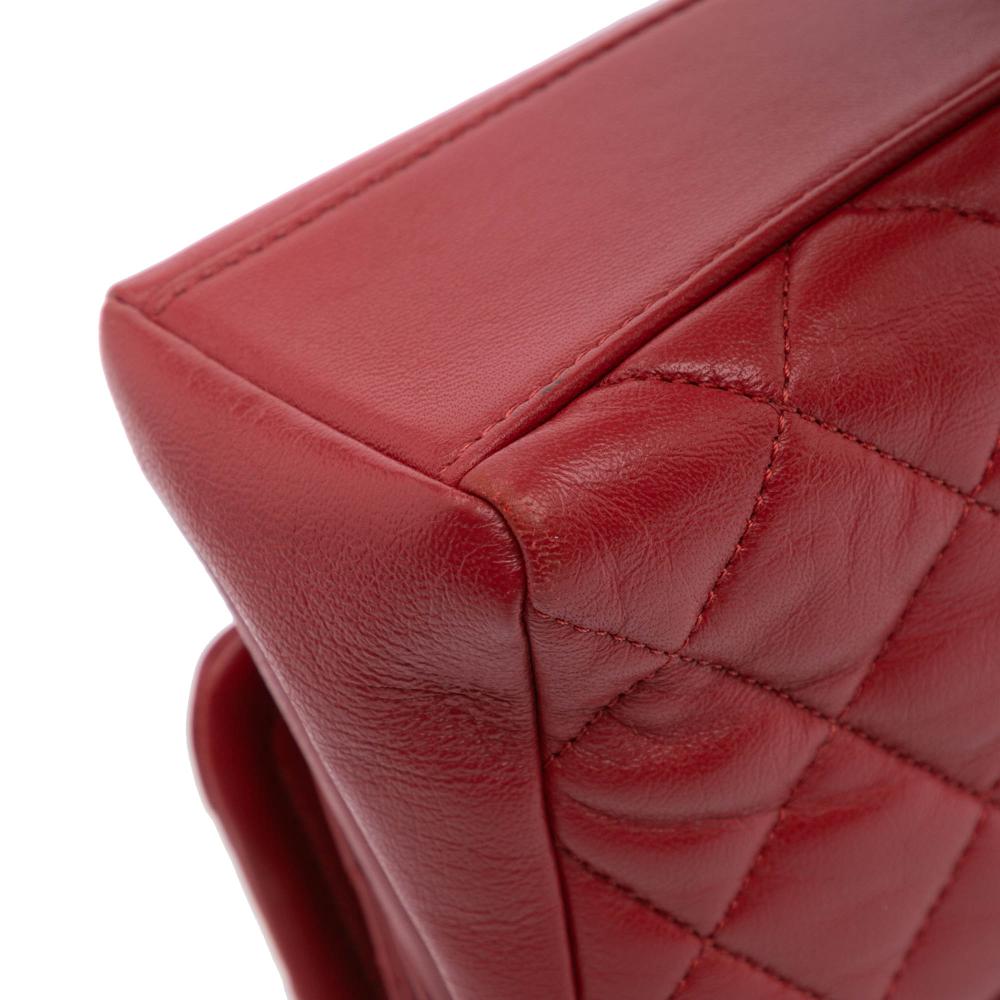 Chanel B Chanel Red Lambskin Leather Leather Small Quilted Lambskin Chain Link Flap Italy
