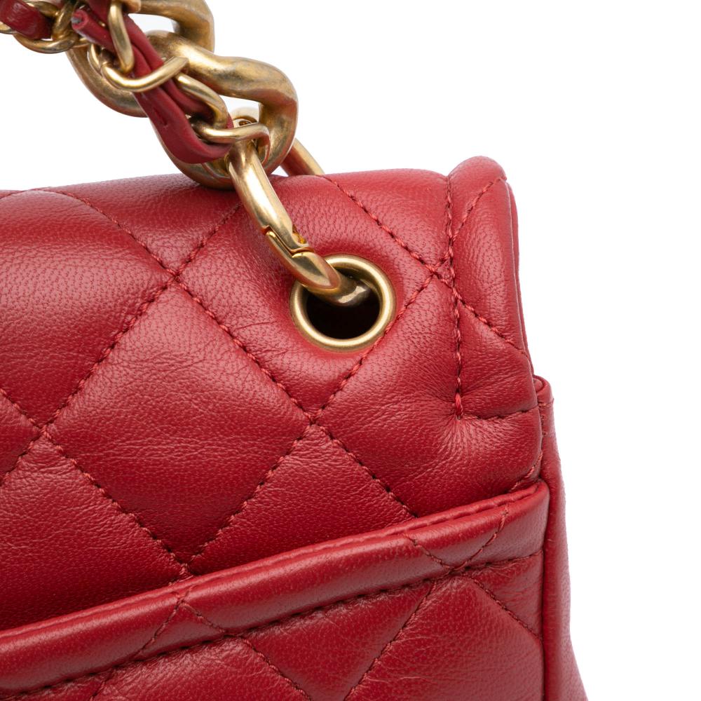 Chanel B Chanel Red Lambskin Leather Leather Small Quilted Lambskin Chain Link Flap Italy