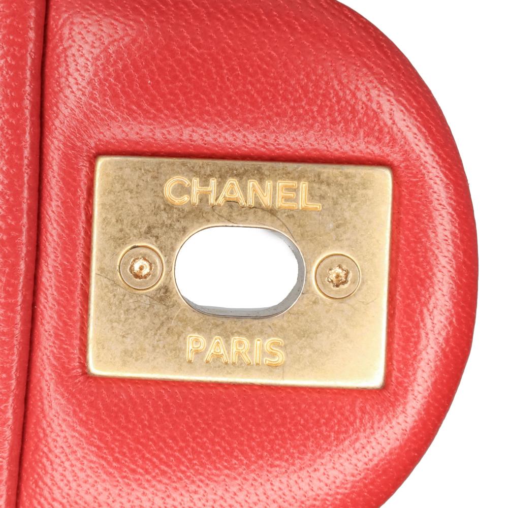 Chanel B Chanel Red Lambskin Leather Leather Small Quilted Lambskin Chain Link Flap Italy