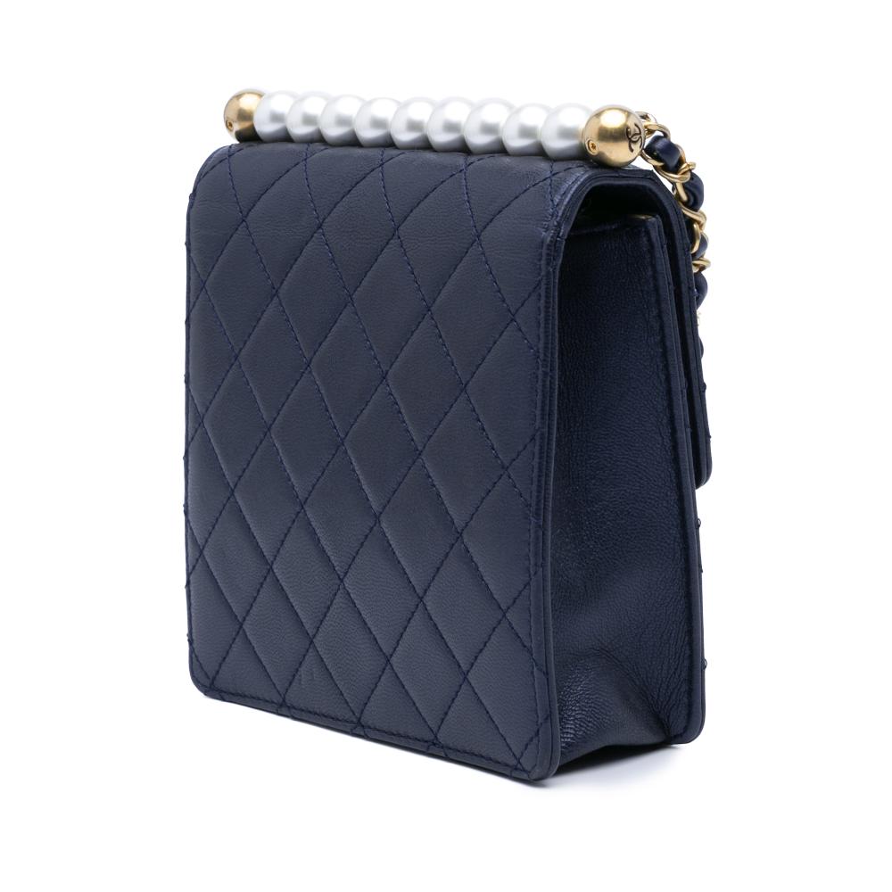 Chanel B Chanel Blue Navy Lambskin Leather Leather Small Lambskin Chic Pearls Flap Italy