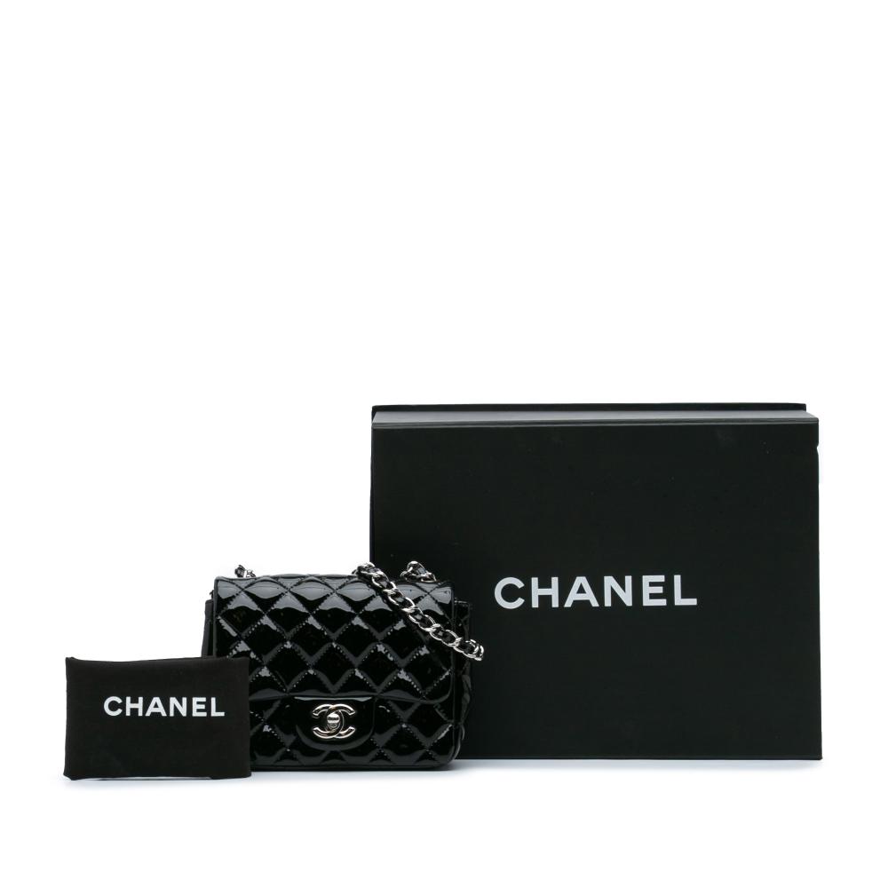 Chanel B Chanel Black Patent Leather Leather Mini Square Classic Patent Single Flap Italy