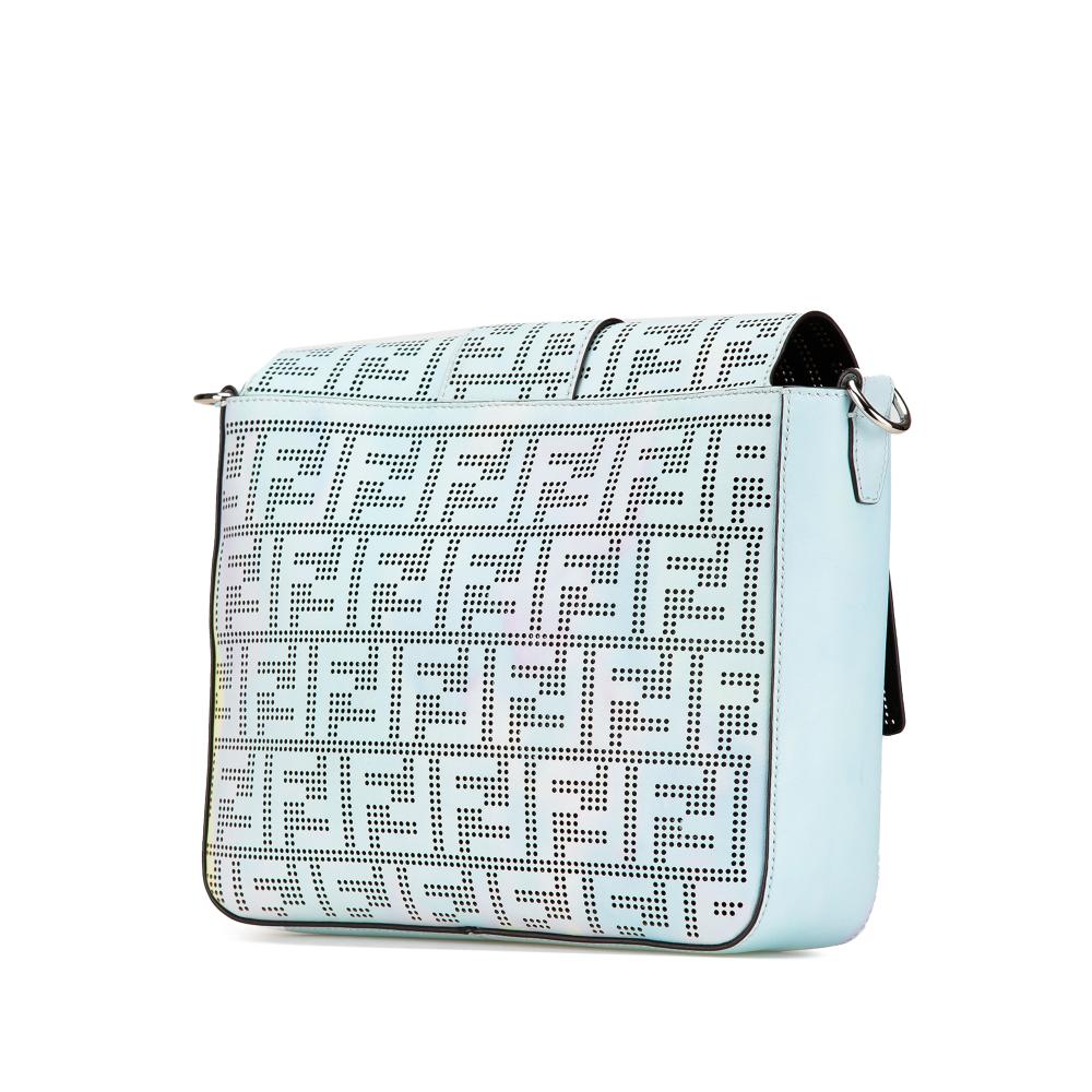 Fendi B Fendi Blue Light Blue Calf Leather Medium Zucca Perforated Baguette Messenger Bag Italy
