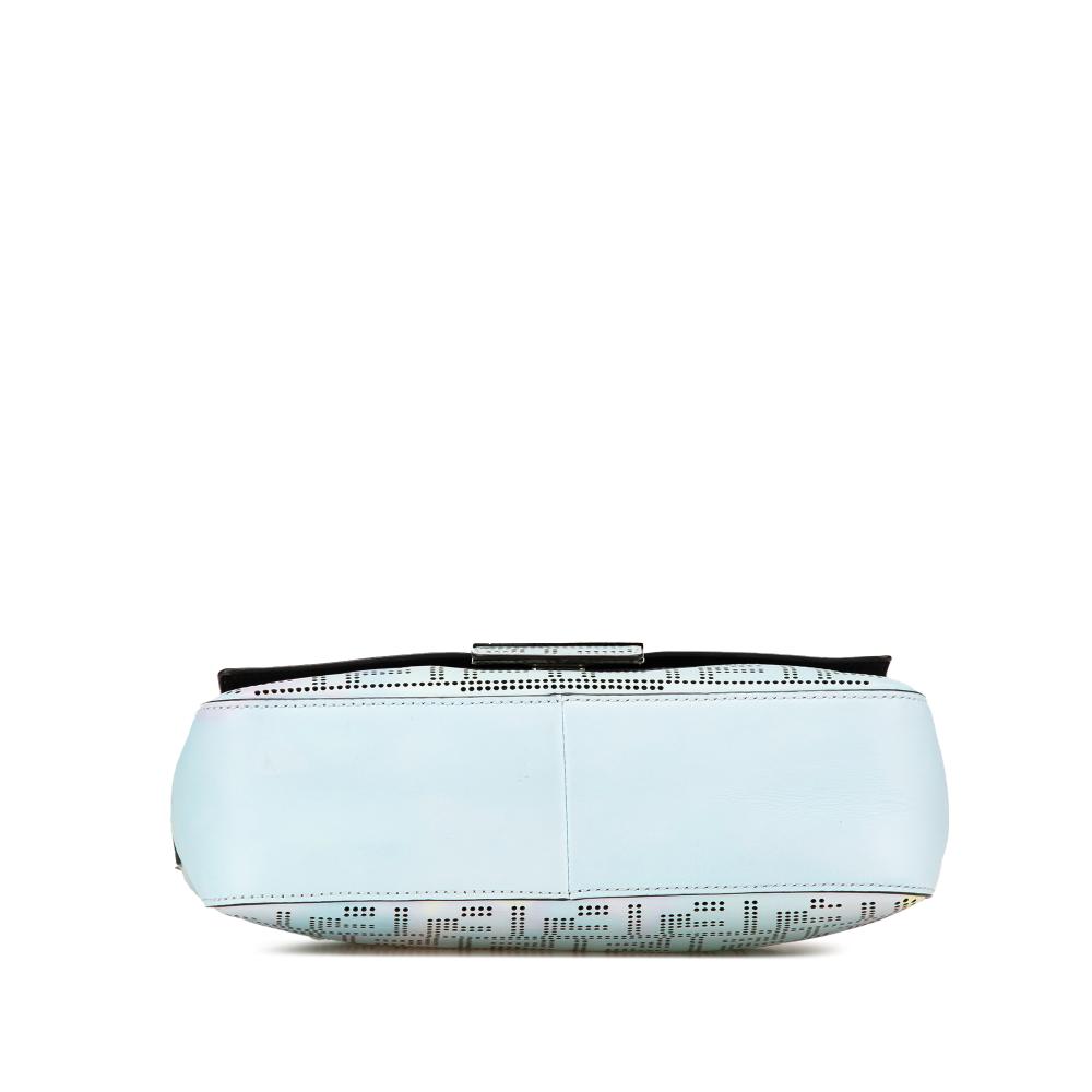 Fendi B Fendi Blue Light Blue Calf Leather Medium Zucca Perforated Baguette Messenger Bag Italy