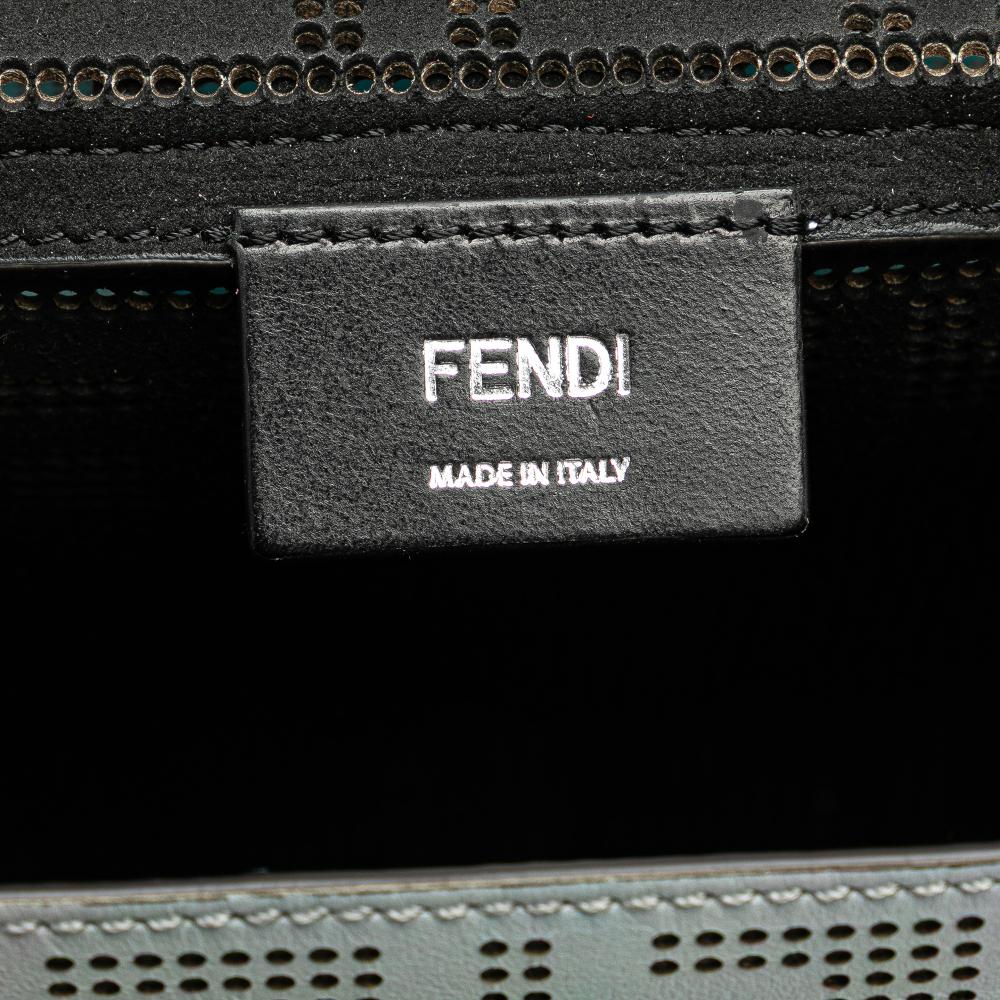 Fendi B Fendi Blue Light Blue Calf Leather Medium Zucca Perforated Baguette Messenger Bag Italy
