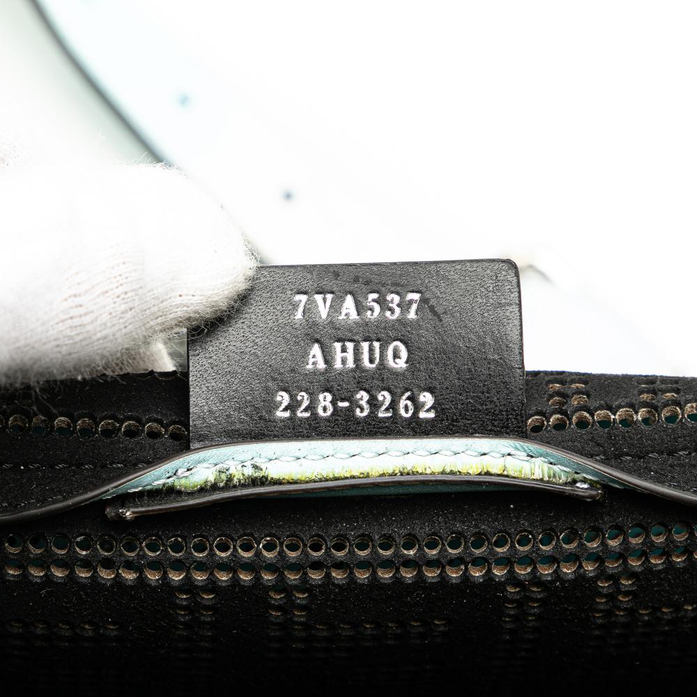 Fendi B Fendi Blue Light Blue Calf Leather Medium Zucca Perforated Baguette Messenger Bag Italy