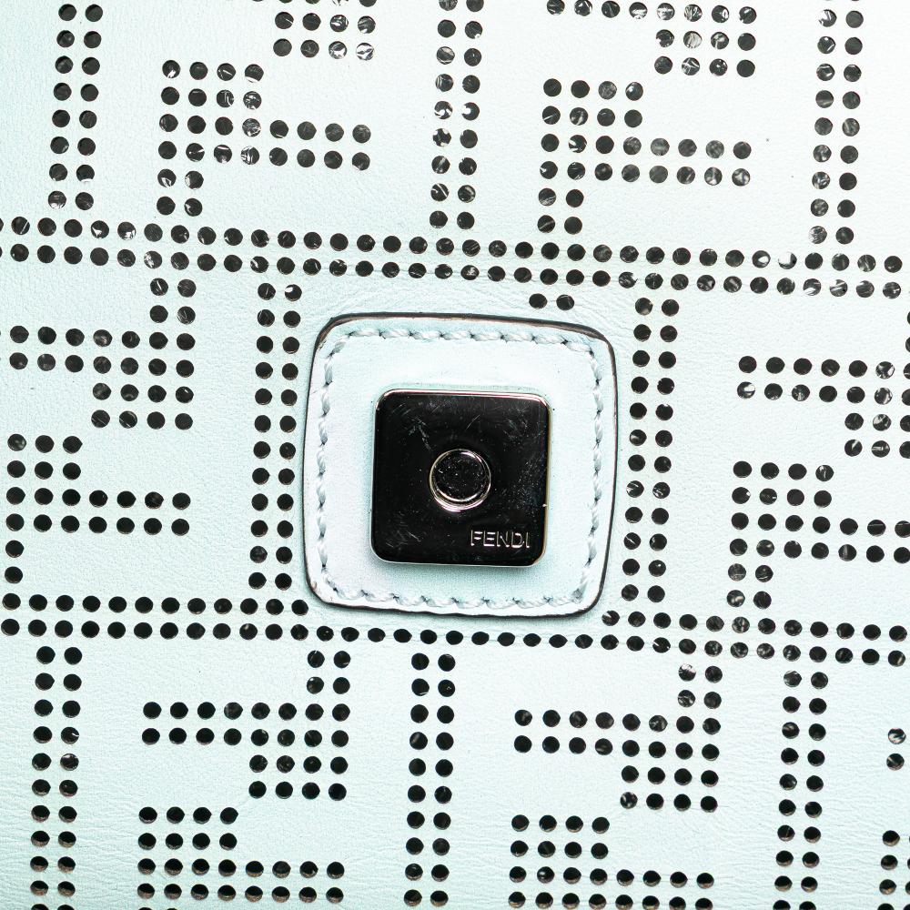 Fendi B Fendi Blue Light Blue Calf Leather Medium Zucca Perforated Baguette Messenger Bag Italy