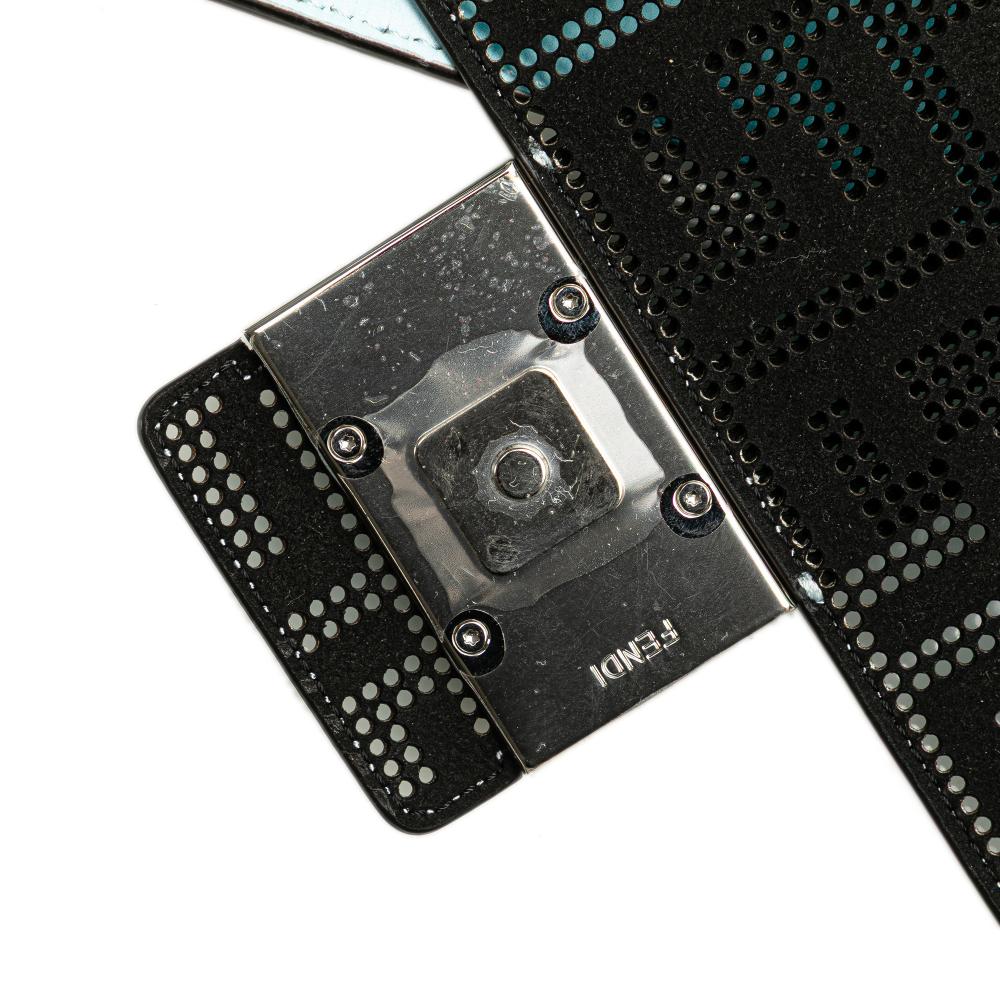 Fendi B Fendi Blue Light Blue Calf Leather Medium Zucca Perforated Baguette Messenger Bag Italy