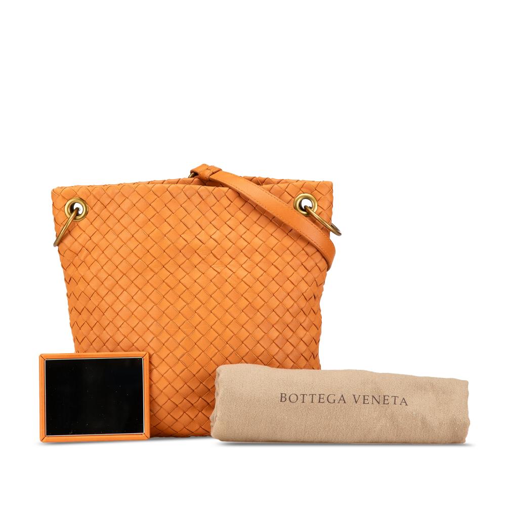 Bottega Veneta B Bottega Veneta Orange Calf Leather Intrecciato Crossbody Italy