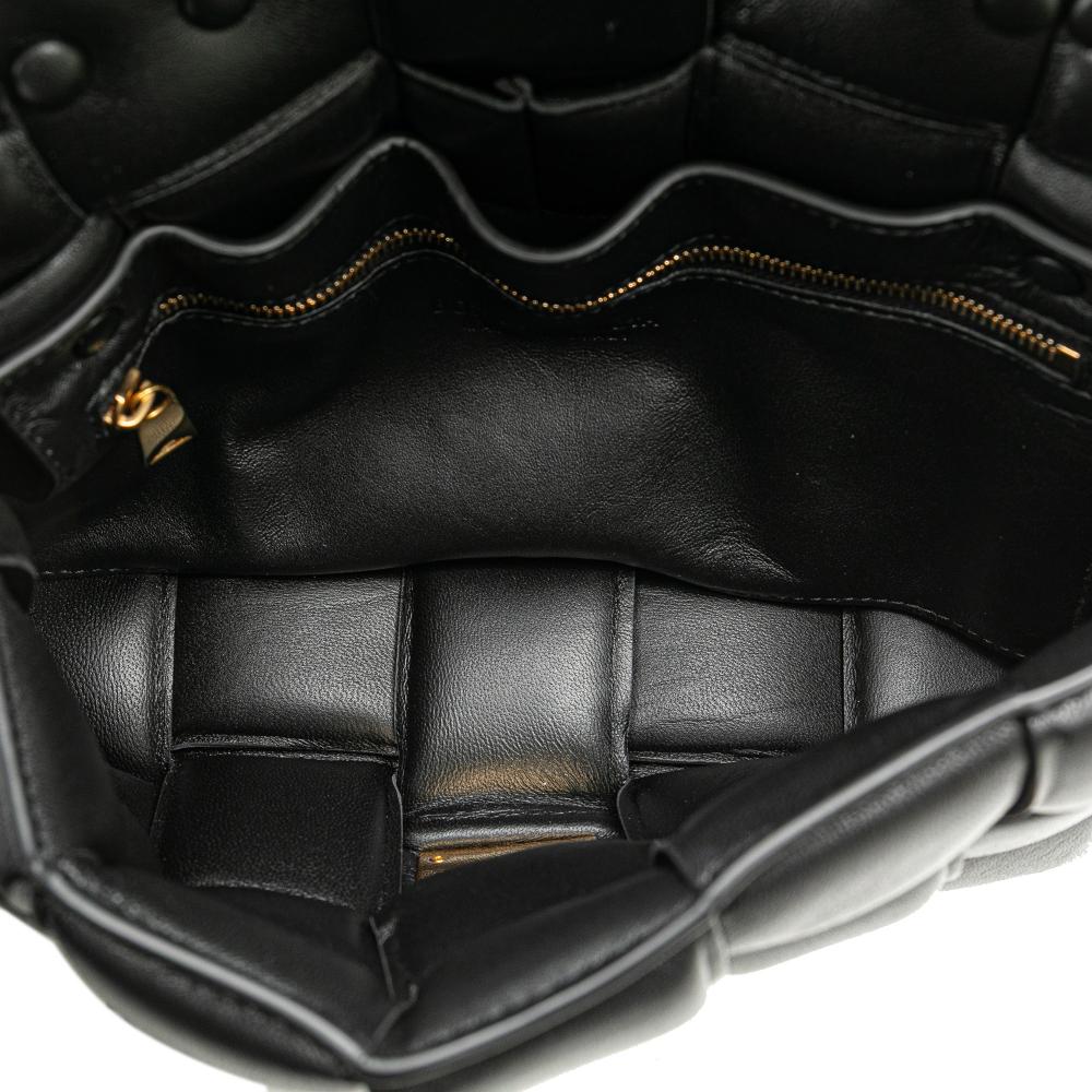 Bottega Veneta AB Bottega Veneta Black Nappa Leather Leather Nappa Intrecciato Padded Chain Cassette Satchel Italy