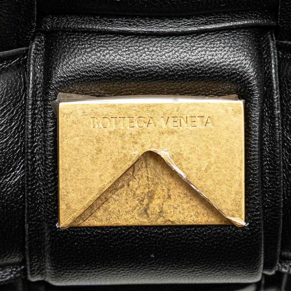 Bottega Veneta AB Bottega Veneta Black Nappa Leather Leather Nappa Intrecciato Padded Chain Cassette Satchel Italy