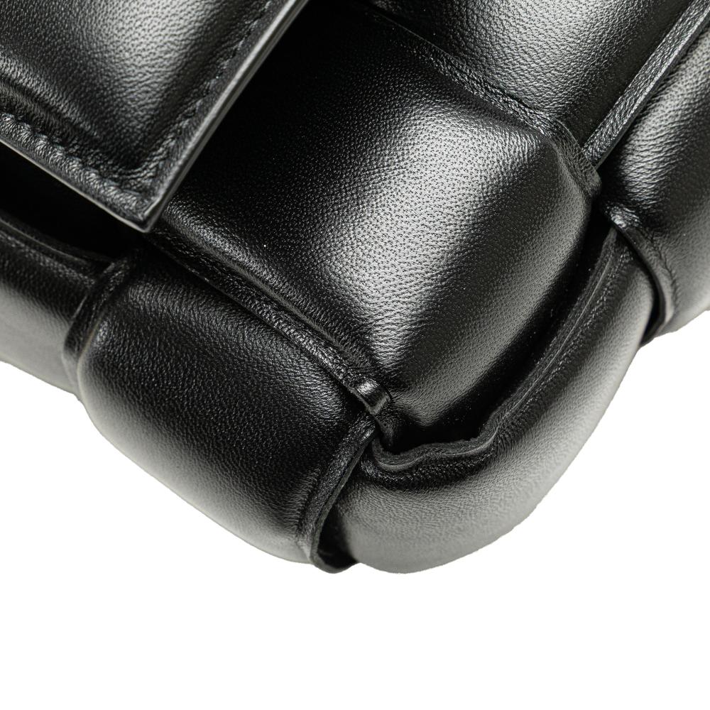 Bottega Veneta AB Bottega Veneta Black Nappa Leather Leather Nappa Intrecciato Padded Chain Cassette Satchel Italy