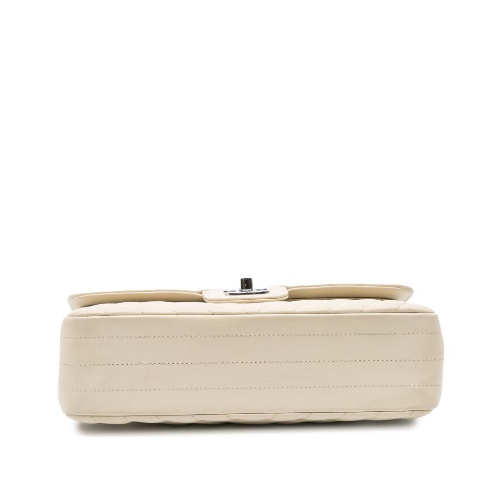 Chanel B Chanel White Off White Lambskin Leather Leather Small Classic Chevron Lambskin Double Flap France