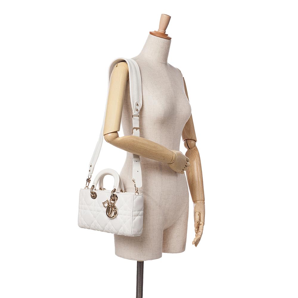 Christian Dior B Dior White N/a Fabric Medium Technical Macrocannage Lady D Joy Italy
