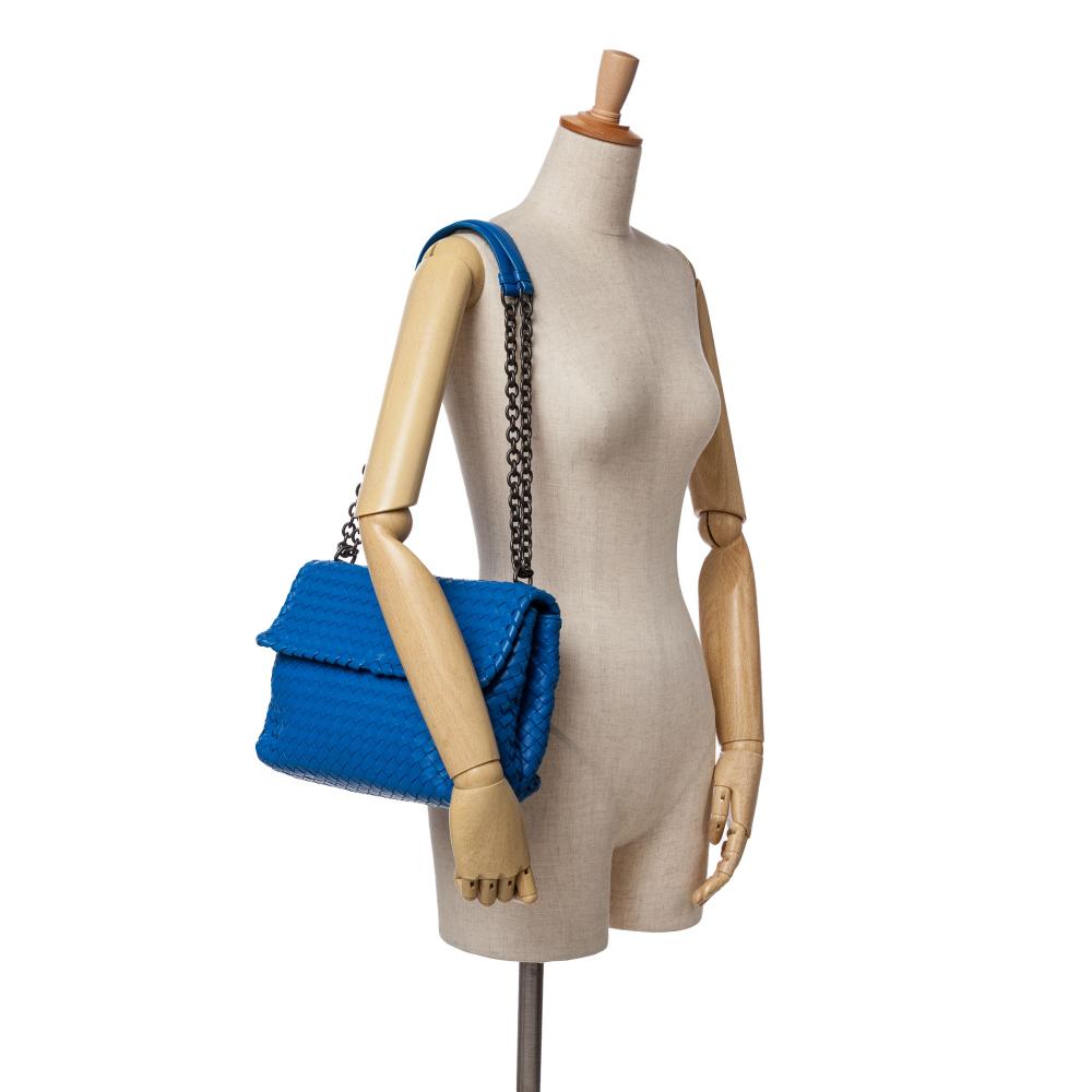 Bottega Veneta B Bottega Veneta Blue Nappa Leather Leather Medium Nappa Intrecciato Olimpia Shoulder Bag Italy