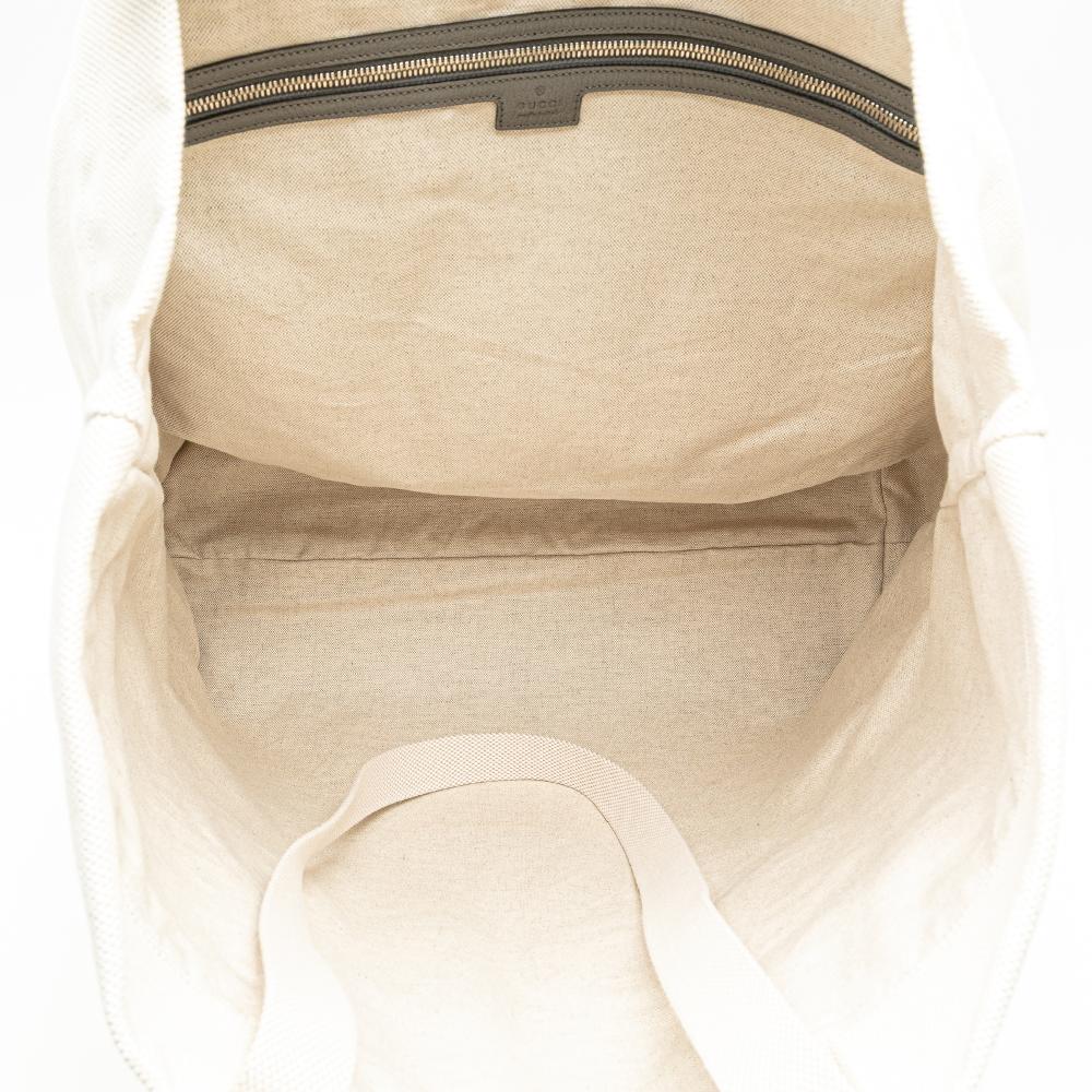 Gucci AB Gucci White with Gray Canvas Fabric Embossed Logo Tote Italy