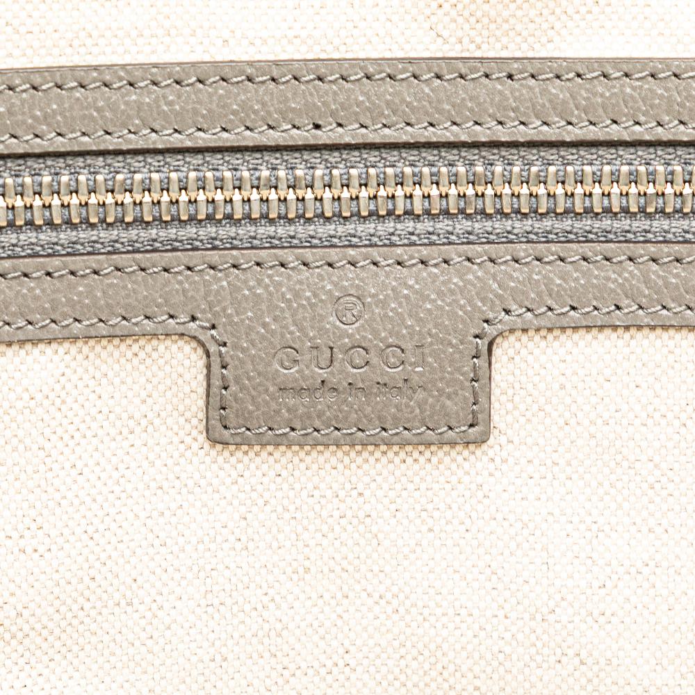 Gucci AB Gucci White with Gray Canvas Fabric Embossed Logo Tote Italy