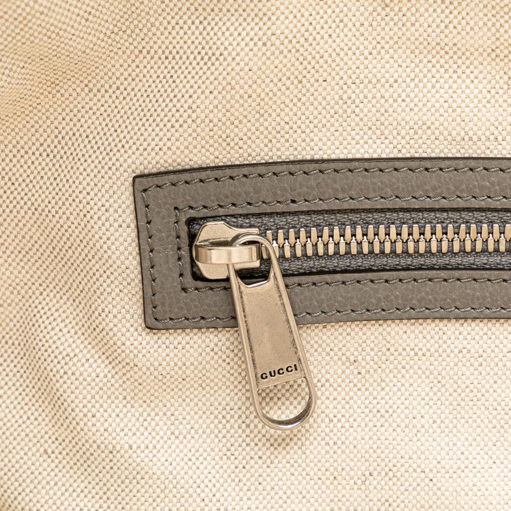 Gucci AB Gucci White with Gray Canvas Fabric Embossed Logo Tote Italy