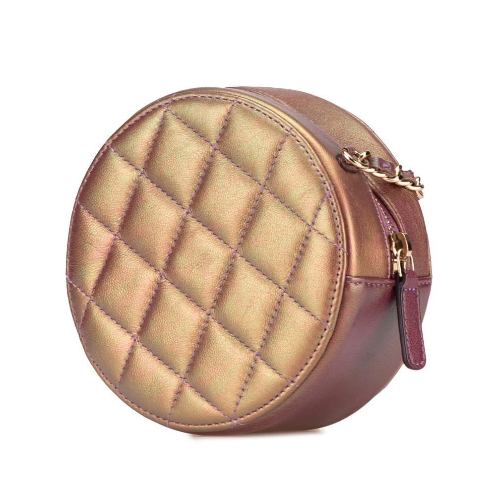 Chanel AB Chanel Purple Lambskin Leather Leather Quilted Iridescent Lambskin Round Clutch With Chain Italy
