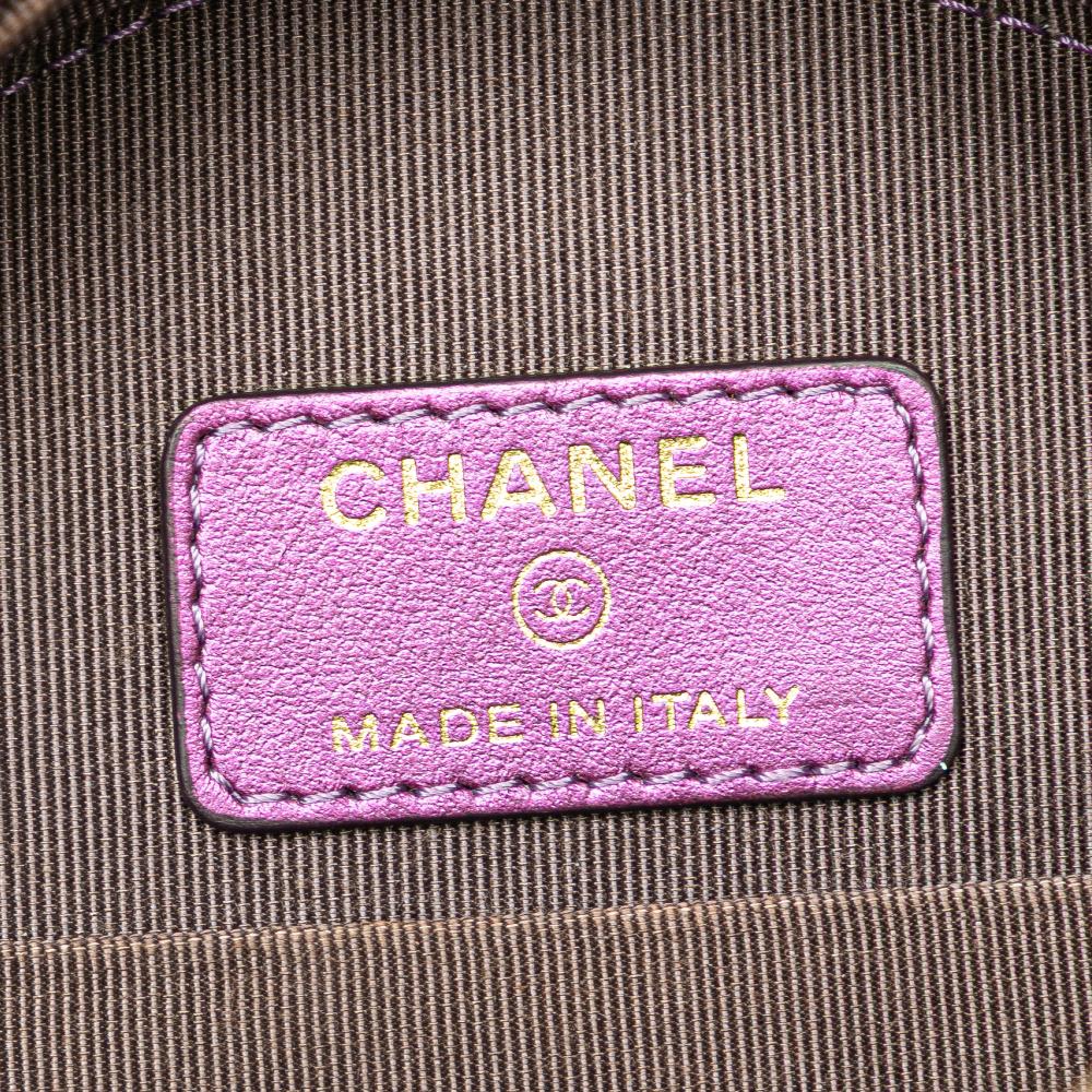 Chanel AB Chanel Purple Lambskin Leather Leather Quilted Iridescent Lambskin Round Clutch With Chain Italy