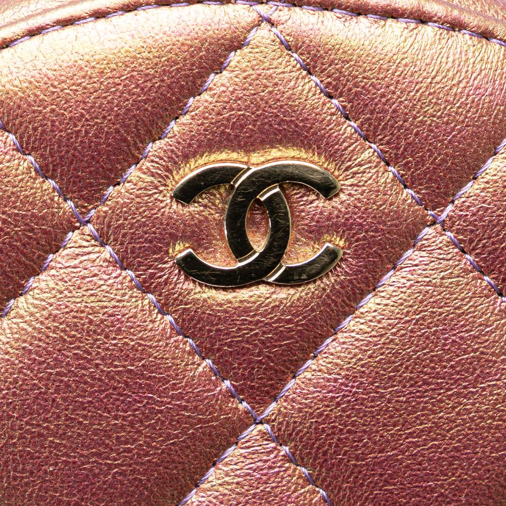 Chanel AB Chanel Purple Lambskin Leather Leather Quilted Iridescent Lambskin Round Clutch With Chain Italy