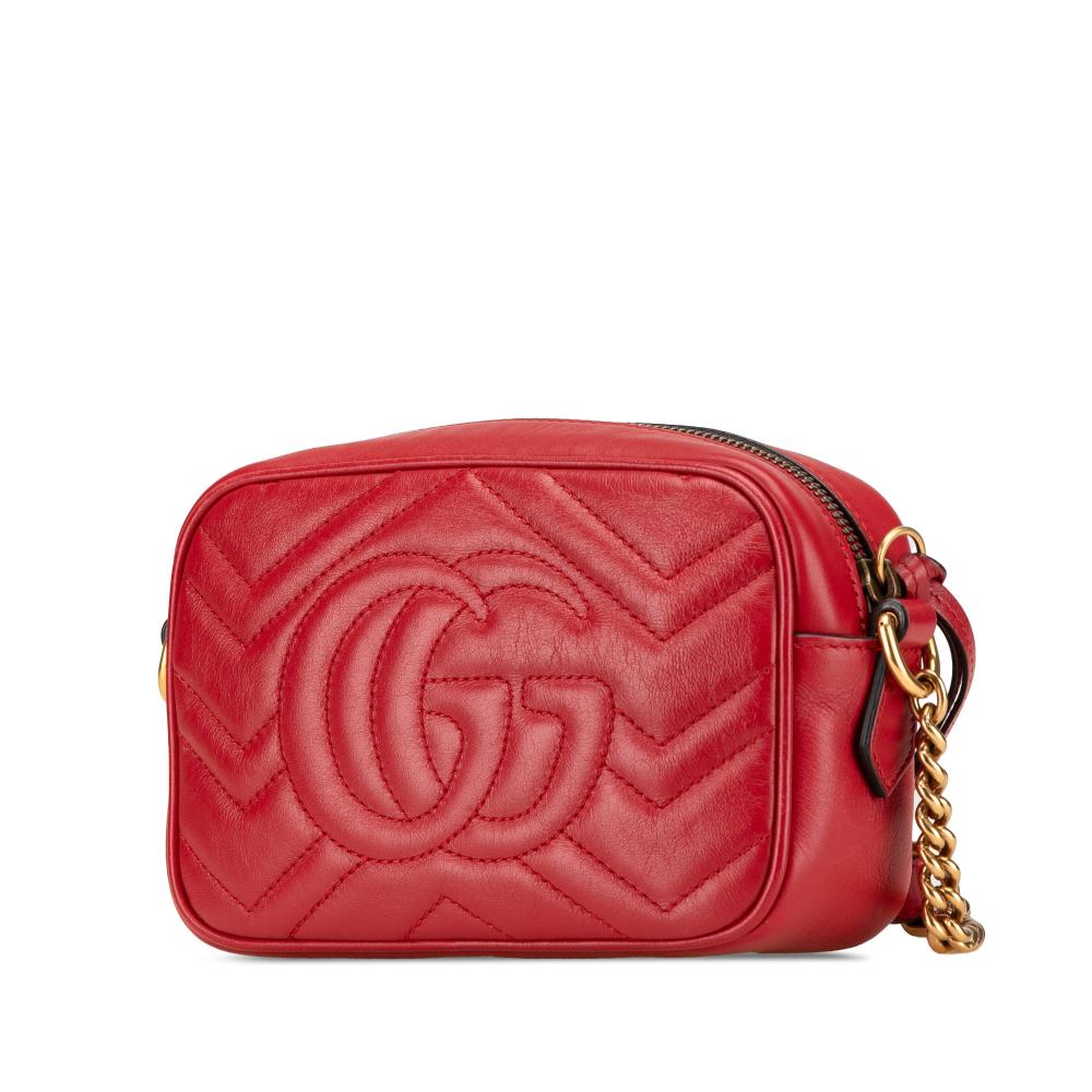Gucci B Gucci Red Calf Leather Mini GG Marmont Matelasse Crossbody Italy