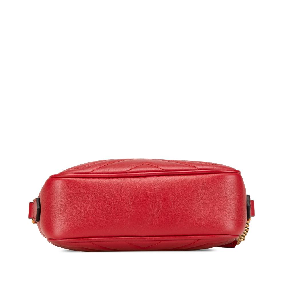 Gucci B Gucci Red Calf Leather Mini GG Marmont Matelasse Crossbody Italy