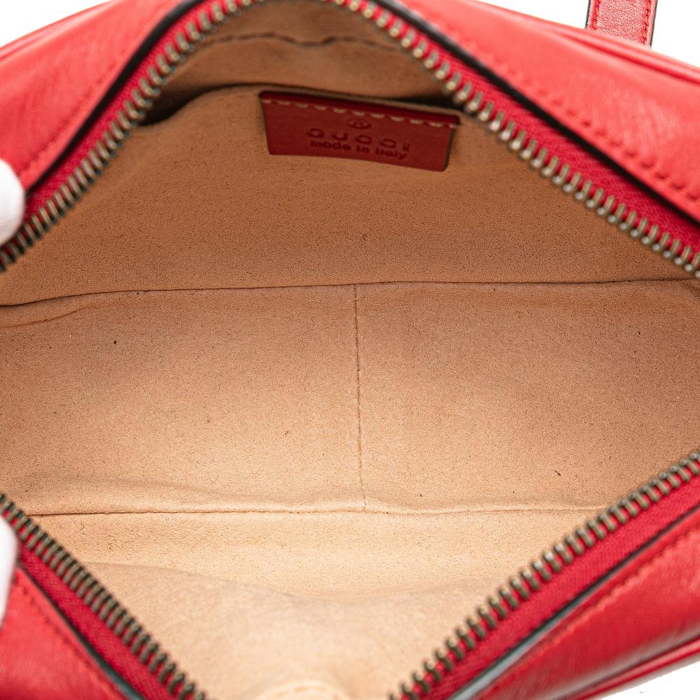 Gucci B Gucci Red Calf Leather Mini GG Marmont Matelasse Crossbody Italy