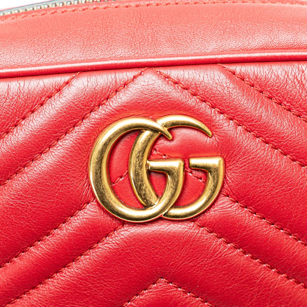 Gucci B Gucci Red Calf Leather Mini GG Marmont Matelasse Crossbody Italy