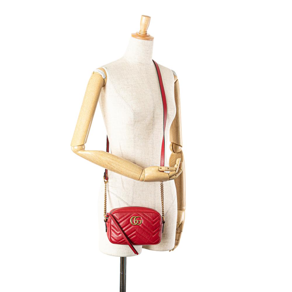 Gucci B Gucci Red Calf Leather Mini GG Marmont Matelasse Crossbody Italy
