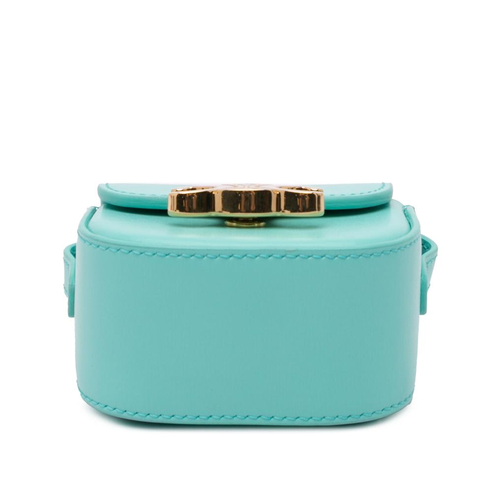 Celine B Celine Blue Turquoise Calf Leather Triomphe AirPods Case with Strap Italy