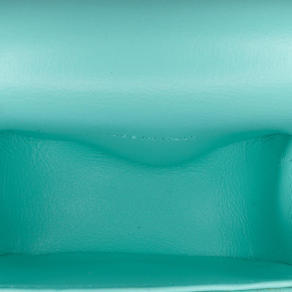 Celine B Celine Blue Turquoise Calf Leather Triomphe AirPods Case with Strap Italy