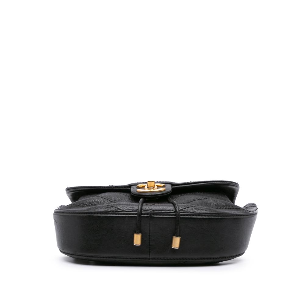 Chanel B Chanel Black Lambskin Leather Leather CC Chevron Lambskin Round Flap Satchel Italy