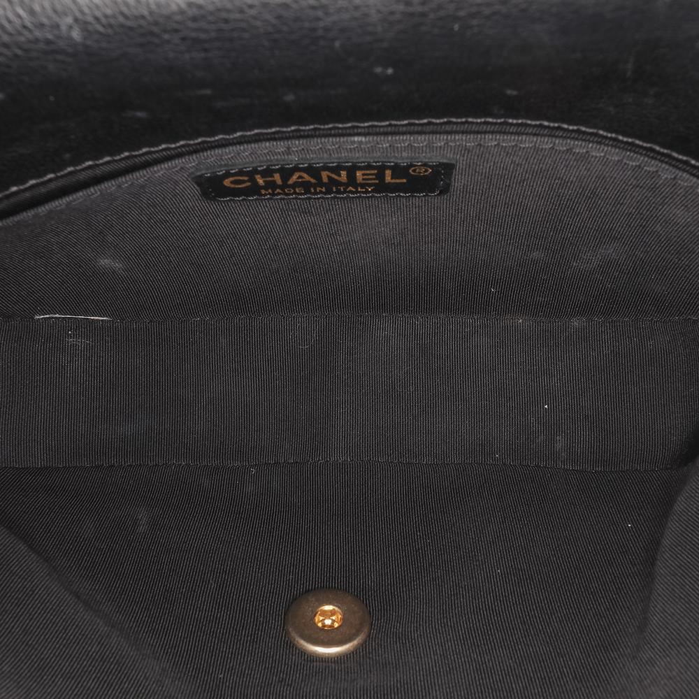 Chanel B Chanel Black Lambskin Leather Leather CC Chevron Lambskin Round Flap Satchel Italy