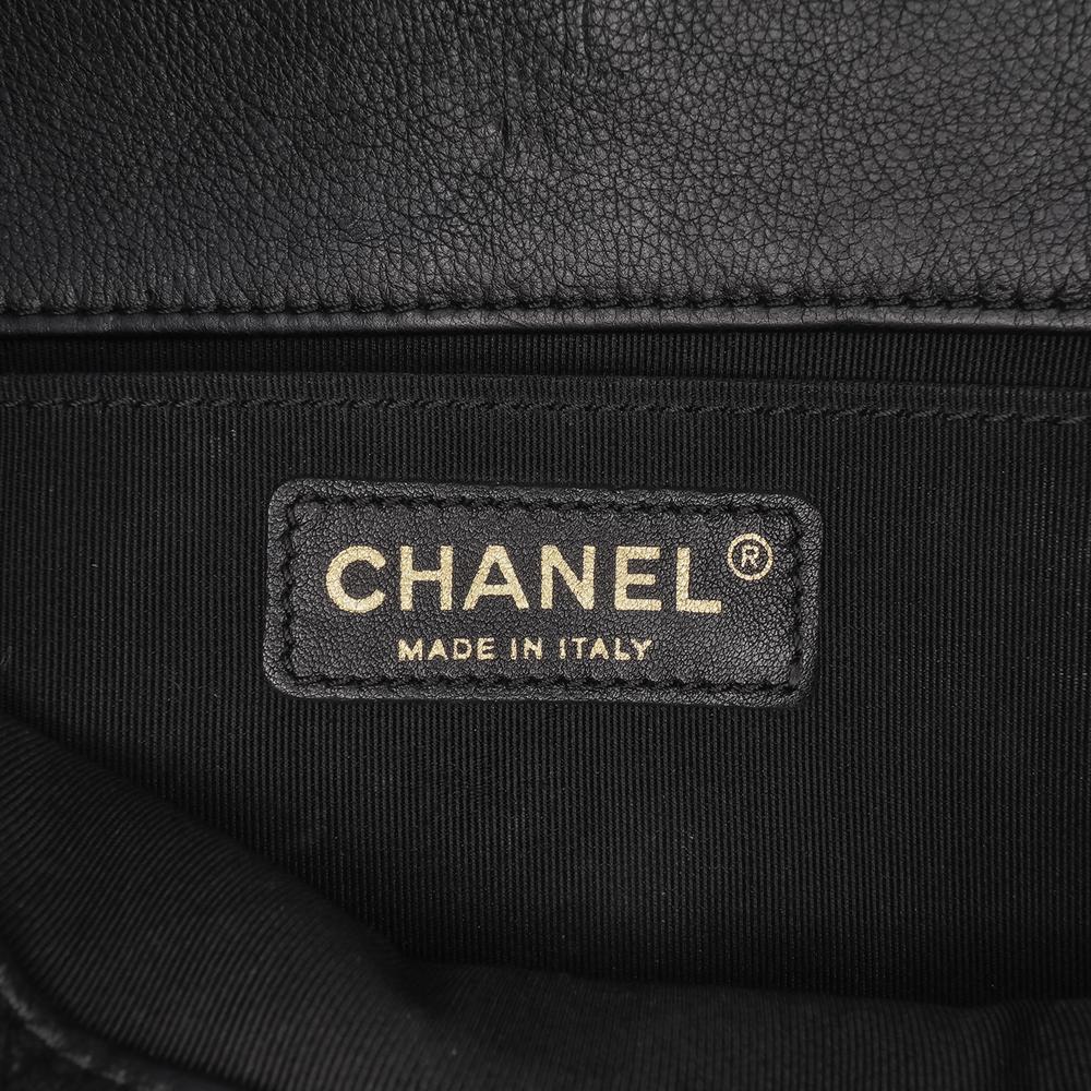 Chanel B Chanel Black Lambskin Leather Leather CC Chevron Lambskin Round Flap Satchel Italy