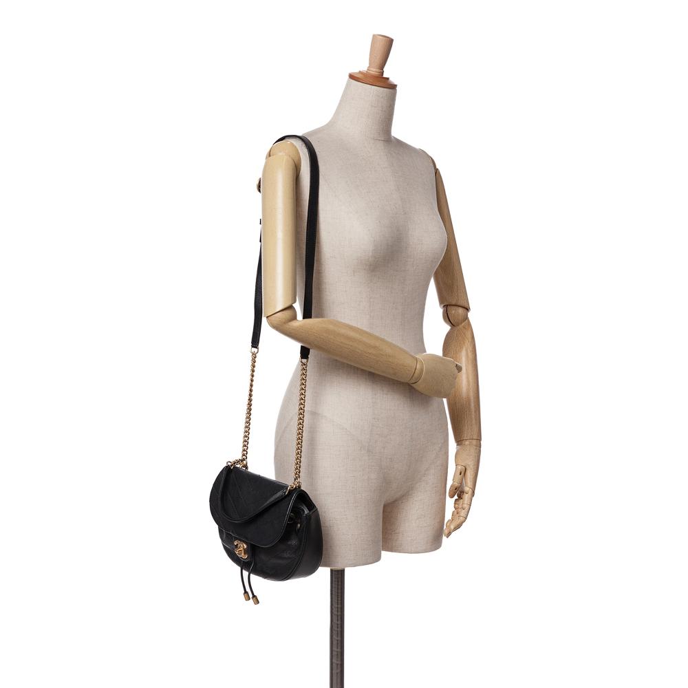 Chanel B Chanel Black Lambskin Leather Leather CC Chevron Lambskin Round Flap Satchel Italy