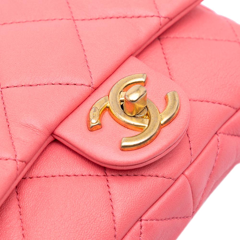 Chanel B Chanel Pink Lambskin Leather Leather Mini Quilted Lambskin Funky Town Flap Italy