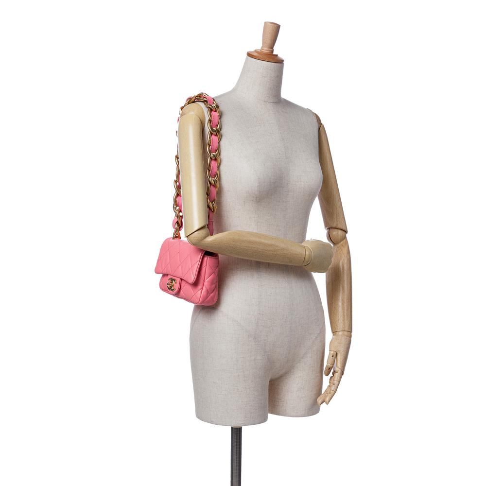 Chanel B Chanel Pink Lambskin Leather Leather Mini Quilted Lambskin Funky Town Flap Italy