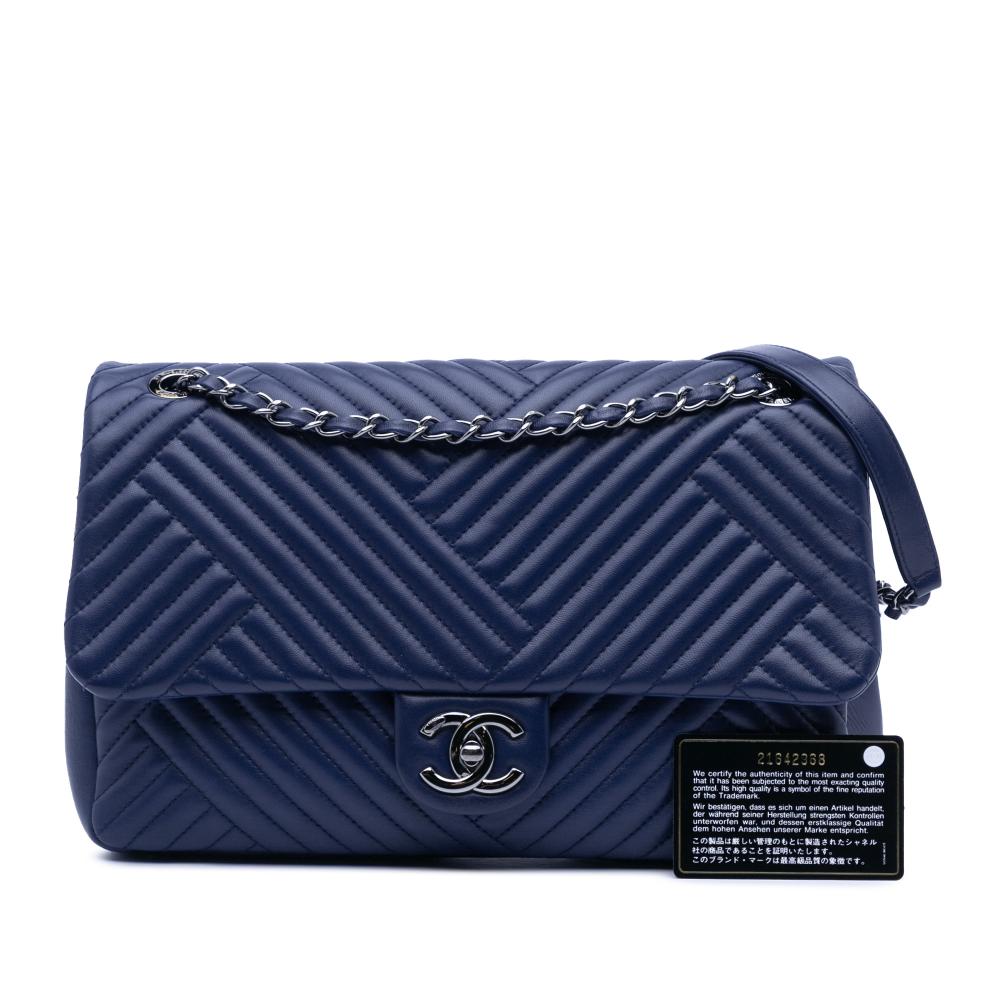Chanel B Chanel Blue Dark Blue Lambskin Leather Leather Large Lambskin CC Crossing Flap Italy