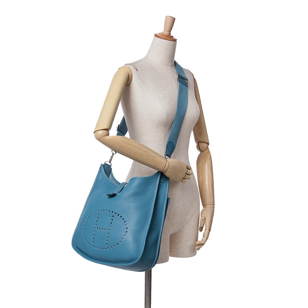 Hermès B Hermès Blue Peacock Calf Leather Clemence Evelyne III 29 France